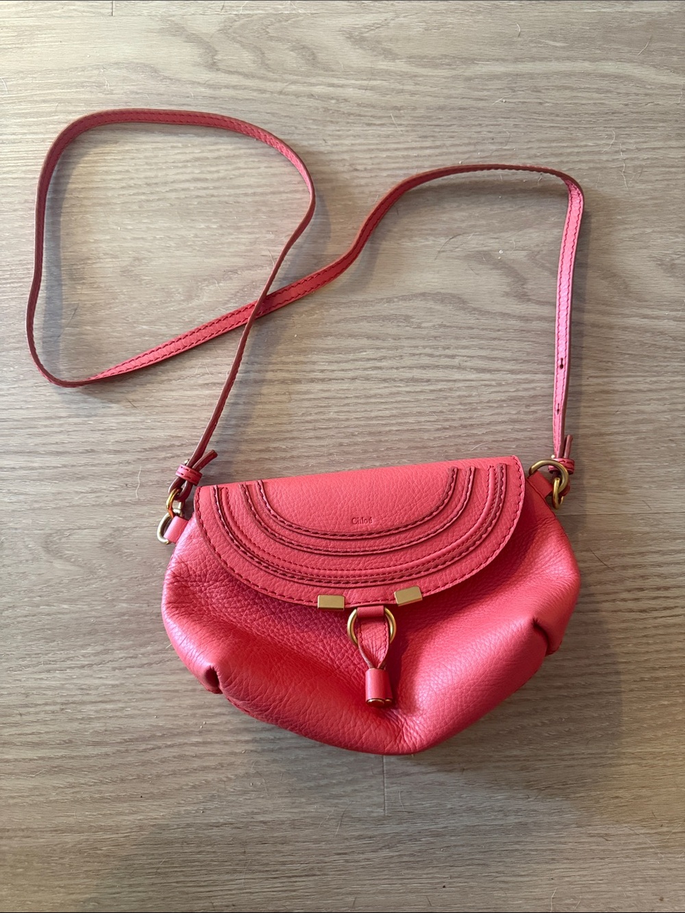 Chloe Coral-Red Leather Small Crossbody with Gold Hardware